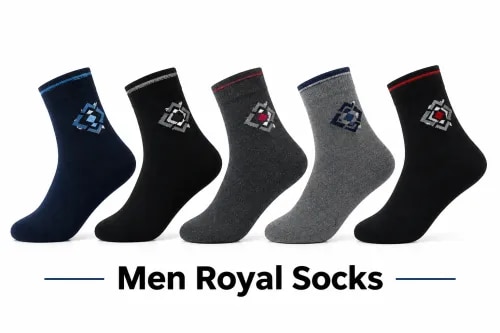Men Royal Socks – SR IndustriesSR Industries manufactures and supplies Men Royal Socks designed to provide a comfortable fit, stylish appearance, and reliable performance for everyday and formal wear. These socks are suitable for men looking for a combination of comfort, durability, and attractive design.Men Royal Socks are made using quality yarn and are designed with good elasticity for a secure and comfortable fit. Their soft feel and durable construction make them suitable for regular use at home, work, office, travel, and other daily activities.Available in attractive colors and designs, Men Royal Socks can complement both formal and casual footwear. SR Industries caters to retailers, wholesalers, distributors, businesses, and bulk buyers with consistent product quality and supply.Key FeaturesComfortable and soft fabricStylish royal designGood elasticity for a secure fitDurable stitching and finishingSuitable for everyday useComfortable for extended wearingAttractive colors and patternsSuitable for formal and casual footwearAvailable in different sizesSuitable for wholesale and bulk ordersApplicationsMen Royal Socks are suitable for:Daily wearOffice wearFormal occasionsCasual wearTravelBusiness and corporate useRetail and wholesale supplyBulk and institutional requirementsFrequently Asked Questions (Q&A)Q1. What are Men Royal Socks?Men Royal Socks are stylish men's socks designed to provide comfortable fitting and a premium appearance for everyday, formal, and casual use.Q2. Who manufactures Men Royal Socks?SR Industries manufactures and supplies Men Royal Socks for retailers, wholesalers, distributors, and bulk buyers.Q3. Are Men Royal Socks suitable for daily wear?Yes, they are designed for regular use and provide a comfortable fit for extended wearing.Q4. Are these socks suitable for formal wear?Yes. Their attractive and elegant designs make them suitable for office wear, formal footwear, and business occasions.Q5. What sizes are available?Different sizes can be supplied according to the product range and customer requirements.Q6. What colors and designs are available?Men Royal Socks can be available in multiple attractive colors, patterns, and designs depending on the selected range.Q7. Can I purchase Men Royal Socks in bulk?Yes. SR Industries accepts wholesale and bulk requirements for retailers, distributors, and other businesses.Q8. Are Men Royal Socks comfortable for long hours?The socks are designed with soft fabric and suitable elasticity to provide comfortable fitting during extended use.Q9. Why choose SR Industries for Men Royal Socks?SR Industries focuses on quality materials, comfortable designs, attractive finishing, and reliable supply for wholesale and bulk customers.Q10. How can I enquire about Men Royal Socks?Contact SR Industries for information about sizes, colors, designs, pricing, packaging, availability, and bulk orders.