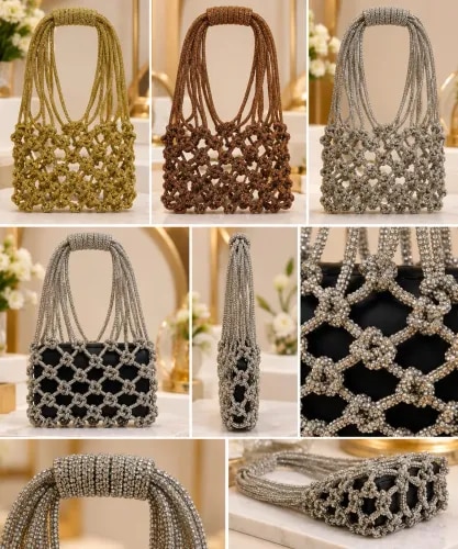 Rhinestone Fishnet Bucket Bag product image