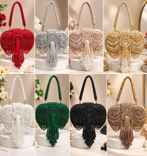 luxury beaded evening/party handbags with a highly ornate, vintage-inspired design. product image