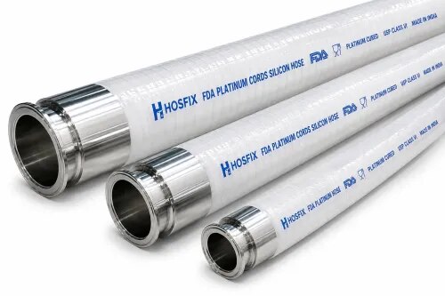 ## Platinum Cured Silicone Hose – 4 Ply Polyester Reinforced with SS 316 Helical WireHOSFIX Industries PVT LTD  offers **Platinum Cured Silicone Hose reinforced with 4 Ply Polyester Fabric and SS 316 Helical Wire**, designed for demanding industrial applications requiring excellent flexibility, cleanliness, temperature resistance and durability.The hose is manufactured using **high-quality platinum-cured silicone** with multiple layers of polyester fabric reinforcement and an embedded **SS 316 helical wire** for enhanced strength, vacuum resistance and dimensional stability.### Key Features* Platinum-cured, high-purity silicone construction* Reinforced with **4 Ply Polyester Fabric*** **SS 316 Helical Wire** for additional strength and vacuum resistance* Excellent flexibility and kink resistance* Smooth, non-contaminating inner surface* Good resistance to temperature and aging* Suitable for demanding hygienic and industrial applications* Available in customized lengths and end connections### Applications* Pharmaceutical industries* Food & beverage processing* Dairy and beverage plants* Cosmetics and personal-care industries* Biotechnology and laboratory applications* Chemical and process industries* Liquid, powder and material transfer* Vacuum and suction applications**HOSFIX Industries Pvt. Ltd. – Flexible Hose Solutions for Industrial Applications.**