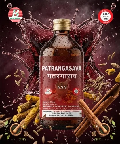PATRANGASAVAProduct IdentificationGeneric Name: Patrangasava (Patrang Asava)Type: Ayurvedic Polyherbal Fermented Formulation (Asava)Primary Indication Area: Gynecological disorders, excessive menstrual bleeding, leucorrhoea, anaemia, menstrual irregularities, and uterine health.Therapeutic IndicationsMenorrhagia (Asrigdara/Raktapradara) Metrorrhagia Dysfunctional uterine bleeding (supportive) Leucorrhoea (Shweta Pradara) Irregular menstruation Dysmenorrhea (painful menstruation) Postpartum weakness Iron-deficiency anaemia (supportive) General debility in women Uterine weakness Key BenefitsSupports healthy menstrual function Helps reduce excessive menstrual bleeding Supports uterine tone and endometrial health Helps manage leucorrhoea Improves hemoglobin and overall vitality (supportive) Enhances digestion and metabolism Acts as a women's reproductive health tonic Helps restore strength after childbirth and chronic blood loss FORMULA1.Patang Kashtha (Caesalpinia sappan)2.Khair Saar (Acacia catechu)3.Vasa Moola (Justicia adhatoda)4.Somal Phool (Botanical identity to be confirmed as per formulation)5.Khareti (Sida cordifolia)6.Sariva (Hemidesmus indicus)7.Anantmool / Shyamlata (Ichnocarpus frutescens)8.Gudhal (Hibiscus rosa-sinensis)9.Aam Guthli (Mangifera indica)10.Daruhaldi (Berberis aristata)11.Chirayata (Swertia chirayita)12.Post Ke Dode (Papaver somniferum)13.Safed Jeera (Cuminum cyminum)14.Loh Churna (Purified Iron Powder)15.Rasont / Rasanjana (Extract of Berberis aristata)16.Bhringraj (Eclipta alba / Eclipta prostrata)17.Bael Giri (Aegle marmelos)18.Dalchini (Cinnamomum verum)19.Kesar (Crocus sativus)20.Lavang (Syzygium aromaticum)21.Munakka (Vitis vinifera)22.Dhataki (Woodfordia fruticosa)23.Khand (Cane Sugar)24.Shahad (Honey)1. Patang KashthaBotanical Name: Caesalpinia sappanRasa: Kashaya, Tikta Guna: Laghu, Ruksha Virya: Ushna Vipaka: Katu Mechanism of Action:Supports healthy uterine function Helps reduce excessive menstrual bleeding Purifies blood and improves circulation Traditionally used in gynecological disorders 2. Khair SaarBotanical Name: Acacia catechuRasa: Kashaya Guna: Laghu, Ruksha Virya: Sheeta Vipaka: Katu Mechanism of Action:Strong astringent action Helps control excessive uterine bleeding Supports healing of reproductive tissues Improves vaginal health 3. Vasa MoolaBotanical Name: Justicia adhatodaRasa: Tikta, Kashaya Guna: Laghu, Ruksha Virya: Sheeta Vipaka: Katu Mechanism of Action:Helps reduce excessive bleeding Supports healthy inflammatory response Promotes tissue healing Maintains reproductive tract health 4. Semal PhoolBotanical Name: Bombax ceibaRasa: Traditionally Kashaya, Tikta Guna: Laghu Virya: Sheeta Vipaka: Katu Mechanism of Action:Traditionally supports female reproductive health Helps regulate menstrual function Supports tissue healing Assists in maintaining uterine health 5. KharetiBotanical Name: Sida cordifoliaRasa: Madhura, Tikta Guna: Guru, Snigdha Virya: Sheeta Vipaka: Madhura Mechanism of Action:Nourishes reproductive tissues Supports recovery from weakness Improves strength and vitality Helps reduce fatigue 6. SarivaBotanical Name: Hemidesmus indicusRasa: Madhura, Tikta Guna: Guru, Snigdha Virya: Sheeta Vipaka: Madhura Mechanism of Action:Purifies blood Supports healthy skin and circulation Helps reduce burning sensation Promotes detoxification 7. Anantmool (Shyamlata)Botanical Name: Ichnocarpus frutescensRasa: Madhura, Tikta Guna: Guru, Snigdha Virya: Sheeta Vipaka: Madhura Mechanism of Action:Acts as a rejuvenative tonic Supports reproductive health Improves vitality Helps maintain hormonal balance 8. GudhalBotanical Name: Hibiscus rosa-sinensisRasa: Kashaya, Madhura Guna: Laghu, Snigdha Virya: Sheeta Vipaka: Madhura Mechanism of Action:Supports healthy menstrual flow Helps reduce excessive bleeding Provides antioxidant activity Promotes uterine health 9. Aam GuthliBotanical Name: Mangifera indicaRasa: Kashaya Guna: Laghu, Ruksha Virya: Sheeta Vipaka: Katu Mechanism of Action:Helps control excessive bleeding Supports intestinal health Improves digestion Provides astringent action 10. DaruhaldiBotanical Name: Berberis aristataRasa: Tikta, Kashaya Guna: Laghu, Ruksha Virya: Ushna Vipaka: Katu Mechanism of Action:Supports healthy inflammatory response Promotes liver function Purifies blood Supports tissue healing 11. ChirayataBotanical Name: Swertia chirayitaRasa: Tikta Guna: Laghu, Ruksha Virya: Sheeta Vipaka: Katu Mechanism of Action:Improves digestion Supports liver function Helps reduce Ama Promotes metabolic balance 12. Post Ke DodeBotanical Name: Papaver somniferumRasa: Madhura, Tikta Guna: Guru, Snigdha Virya: Sheeta Vipaka: Madhura Mechanism of Action:Traditionally supports pain relief Helps reduce pelvic discomfort Promotes relaxation Supports recovery in weakness 13. Safed JeeraBotanical Name: Cuminum cyminumRasa: Katu, Tikta Guna: Laghu, Ruksha Virya: Ushna Vipaka: Katu Mechanism of Action:Improves digestion Reduces bloating Enhances appetite Supports metabolism 14. Loh ChurnaBotanical Name: Purified Iron PowderRasa: — Guna: Guru Virya: Ushna Vipaka: Katu Mechanism of Action:Supports hemoglobin formation Helps manage anemia Improves strength and vitality Supports healthy blood production 15. RasontBotanical Name: Extract of Berberis aristataRasa: Tikta, Kashaya Guna: Laghu Virya: Ushna Vipaka: Katu Mechanism of Action:Supports healthy inflammatory response Promotes tissue healing Supports liver function Enhances blood purification 16. BhringrajBotanical Name: Eclipta alba (Eclipta prostrata)Rasa: Tikta, Kashaya Guna: Laghu, Ruksha Virya: Ushna Vipaka: Katu Mechanism of Action:Supports liver health Purifies blood Improves vitality Promotes tissue nourishment 17. Bael GiriBotanical Name: Aegle marmelosRasa: Kashaya, Tikta Guna: Guru Virya: Ushna Vipaka: Katu Mechanism of Action:Supports digestive health Helps manage diarrhea Improves gut function Reduces abdominal discomfort 18. DalchiniBotanical Name: Cinnamomum verumRasa: Katu, Tikta Guna: Laghu, Ruksha, Tikshna Virya: Ushna Vipaka: Katu Mechanism of Action:Improves circulation Enhances digestion Supports metabolism Reduces Ama formation 19. KesarBotanical Name: Crocus sativusRasa: Tikta, Katu Guna: Laghu, Snigdha Virya: Ushna Vipaka: Katu Mechanism of Action:Supports female reproductive health Promotes healthy circulation Acts as an antioxidant Improves vitality 20. LavangBotanical Name: Syzygium aromaticumRasa: Katu, Tikta Guna: Laghu, Tikshna Virya: Ushna Vipaka: Katu Mechanism of Action:Improves digestion Provides antioxidant support Reduces abdominal discomfort Supports circulation 21. MunakkaBotanical Name: Vitis viniferaRasa: Madhura Guna: Guru, Snigdha Virya: Sheeta Vipaka: Madhura Mechanism of Action:Nourishes body tissues Supports blood formation Improves strength Acts as a mild rejuvenative 22. DhatakiBotanical Name: Woodfordia fruticosaRasa: Kashaya Guna: Laghu, Ruksha Virya: Ushna Vipaka: Katu Mechanism of Action:Natural fermentation catalyst Enhances extraction of phytochemicals Improves bioavailability Supports preservation of formulation 23. KhandBotanical Name: Cane SugarRasa: Madhura Guna: Guru, Snigdha Virya: Sheeta Vipaka: Madhura Mechanism of Action:Fermentation substrate Improves formulation stability Enhances palatability Provides energy source for fermentation 24. ShahadBotanical Name: Honey (Apis spp.)Rasa: Madhura, Kashaya Guna: Laghu, Ruksha Virya: Sheeta Vipaka: Madhura Mechanism of Action:Supports natural preservation Improves palatability Enhances herbal delivery Supports wound healing and immunityDosageAdults:15–30 mL Twice daily after meals Dilute with an equal quantity of water before administration. Common Usage GuidanceTraditionally administered for gynecological disorders such as excessive menstrual bleeding, leucorrhoea, and menstrual irregularities. Supports uterine health, blood nourishment, and female reproductive wellness. Usually prescribed for 4–8 weeks or as directed by an Ayurvedic physician, depending on the condition. Best taken after meals to enhance digestion and minimize gastric discomfort. Important NotesContains naturally self-generated alcohol due to the fermentation process. Use with caution in individuals with diabetes mellitus, as the formulation contains sugar/honey. Should be taken under the supervision of a qualified Ayurvedic physician. Not recommended during pregnancy, unless specifically prescribed by a healthcare professional. Persistent or heavy abnormal uterine bleeding should be medically evaluated and not managed by self-medication alone. Store in a cool, dry place away from direct sunlight. Keep the bottle tightly closed after use. Keep out of reach of children.patrangasava syrup usespatrangasava uses in hindipatrangasava syruppatrangasava benefitspatrangasava benefits in hindipatrangasava usespatrangasava syrup uses in hindi pricepatrangasava syrup uses in hindipatrangasava ayurvedic medicinepatrangasava ayurvedicpatrangasava ayurvedic syruppatrangasava amazonayurvedic patrangasava usespatrangasava easy ayurvedapatrangasava syrup amazonpatrangasava kis kaam aata haipatrangasava contentpatrangasava compositionuse of patrangasavapatrangasava dosagepatrangasava divyapatrangasava dosepatrangasava syrup side effectspatrangasava uses in englishpatrangasava faydepatrangasava ke fayde in hindipatrangasava used forpatrangasava syrup ke fayde in hindipatrangasava syrup ke faydepatrangasava peene ke fayderegenwaterput kuisenpatrangasava hindipatrangasava how to usepatrangasava kya haipatrangasava uses hindipatrangasava syrup hindipatrangasava uses in hindi side effectspatrangasava ingredients in hindipatrangasava syrup uses hindipatrangasava se kya hota haipatrangasava ingredientspatrangasava in hindipatrangasava in pregnancypatrangasava is used for patrangasava ka upyogpatrangasava kis kaam mein aata haipatrangasava liquidpatrangasava ke labhpatrangasava myupcharpatrangasava medicinepatrangasava onlinebenefits of patrangasavauses of patrangasava syrupuse of patrangasava in hindibenefits of patrangasava in hindipatrangasava pricepatrangasava syrup pricepatrangasava reviewspatrangasava syrup ingredientspatrangasava tonic