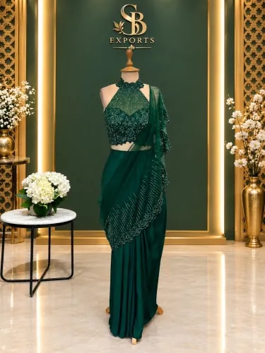 💚 Emerald Green Ready-to-Wear Saree product image