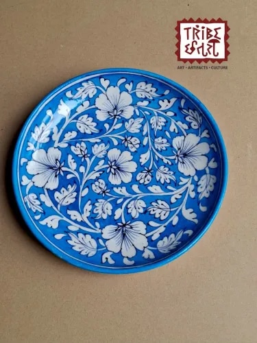 Jaipur Blue Pottery Decorative Plate 8" — Handpainted Floral Wall Art & Tabletop Décor product image