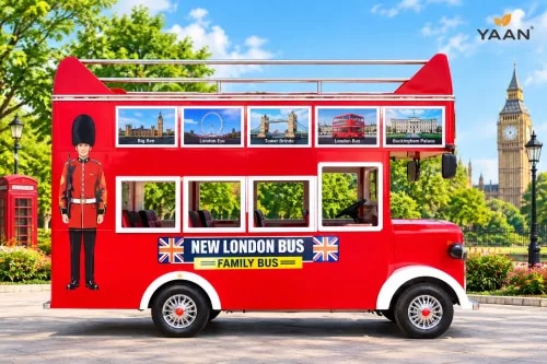 MINI LONDON BUS, ITS MINIATURE COPY OF THE NOSTALGIC BUS IN LONDON,OUR PROFESSIONALLY PRODUCED BODY IS MADE OF IRON METAL SHEET AND THE CHASSIS PART IS MADE OF METAL CONSTRUCTION.THE BUS IS MADE FROM ENVIRONMENTALLY FRIENDLY ,DURABLE MATERIALS THAT IS HARMLESS TO CHILDREN'S HEALTH .THIS BUS HAS LED LIGHTS ANIMATION,POWERFUL SPEAKERS AND MP3 PLAYER . DESIGNED FOR CHILDREN AND FAMILY RIDE,THIS BUS CAN BE USED ANYWHERE OFF ROAD SUCH AS SHOPPING MALL,AMUSEMENT PARK,WATER PARK, ZOO,PARK,SCHOOL AND ALL PRIVATE PROPERTY.IT IS PRODUCT THAT CHILDREN CAN HAVE AN UNFORGETTABLE TIME WITH THEIR PARENTS.
