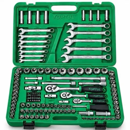 TOPTUL GCAI130B 130PCS Professional Grade 1/4“, 3/8” & 1/2" DR. Flank Socket Set Flank Socket Wrench product image