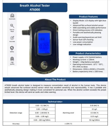 Mini Alcohol Tester AT6000 product image
