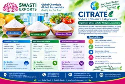 Sodium, Potassium & Magnesium Citrates High-Purity Citrate Salts Bulk Supplier & Exporter from India product image