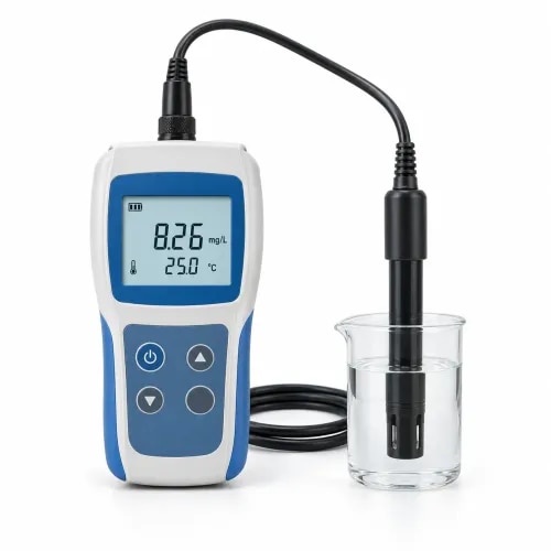 Dissolved Oxygen Meter for water quality, environmental testing, STP/WTP, research and laboratory applications. Available in portable and table models with DO probe, temperature indication and digital display options depending on model.