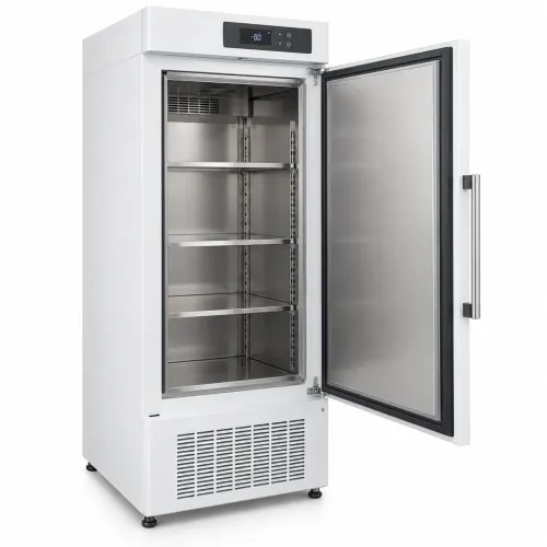 Laboratory deep freezer for research, water testing, environmental testing and laboratory storage. Model options include horizontal and vertical designs, stainless steel inner chamber, PUF insulation, digital temperature controller, compressor delay protection and CFC-free compressor depending on model.