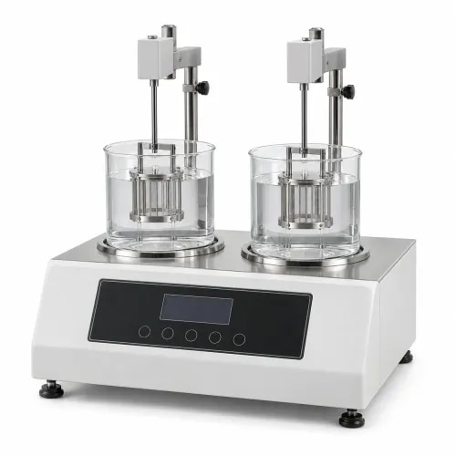Tablet Disintegration Apparatus for pharmaceutical, quality control and research laboratories. Suitable for tablet and capsule disintegration testing, with model options including single or double basket operation, digital time display, water bath, temperature control and microprocessor-based controls depending on model.