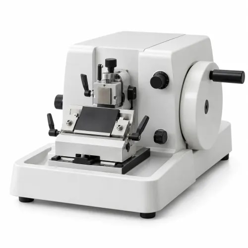 Rotary Microtome for histology, pathology, biotech and research laboratories. Designed for precision section cutting with model options covering micron-level feed adjustment, specimen holder, knife holder, handwheel operation and rigid construction for dependable sectioning work.