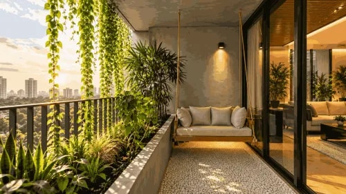 Swing Balcony Garden Design with Hanging Plants and Sunset View | Kanchipuram  product image