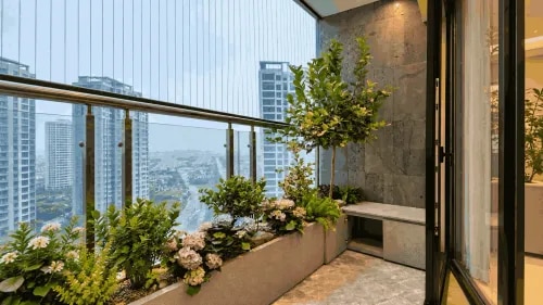 Balcony Garden Design with Raised Planters and Glass Railing | OMR
 product image