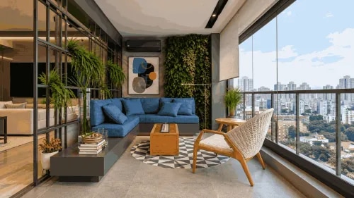 Balcony Living Room Interior Design with Indoor Plants and City View | Anna Nagar product image