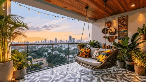 Bohemian Balcony Swing Design with Sunset City View | Velachery
 product image