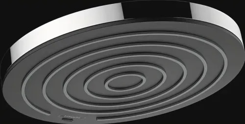 1) Dimension: A generous, wide-format 260 mm (approx. 10.2 inches) head diameter featuring an ultra-sleek, compact depth profile.2) Shape: Perfectly geometric Round.3) Finish: Highly polished, reflective Chrome Finish paired elegantly with an artistic Graphite Grey spray disc surface.4) Material: Designed with premium composite engineering, utilizing high-grade plastic for the internal spray face to optimize thermodynamics and water release.5) Functions: Single-function premium PowderRain spray pattern consisting of thousands of micro-fine droplets.6) Flow Rate: Outfitted with an expansive, unrestricted water delivery layout producing a maximum output of 12.3 Litres per minute (lpm) at a standard domestic 3 bar pressure.7) Mounting Type: Highly flexible, compatible with standard G ½ connection threads (DN15 dimension) for both Wall Mounted or Ceiling Mounted overhead configurations.8) Warranty: Accompanied by hansgrohe's standard premium 5-Year Manufacturer's Guarantee framework protecting against factory or material failure