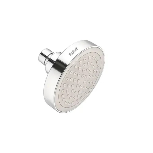 1) Dimension: Features a standard 105 mm x 105 mm visual face size (categorized as an overall footprint diameter of 4 Inches).2) Shape: Geometric Round face template integrated into a modern contoured block.3) Finish: Dazzling, highly reflective polished Chrome Finish.4) Material: Molded from premium, heavy-duty ABS Plastic composite, which eliminates rot and cracking under varying thermal exposures.5) Functions: Single-function Rainfall flow pattern that provides a concentrated, relaxing waterfall stream.6) Flow Rate: Fluid-optimized structural pathways deliver steady and consistent fluid output under high-pressure and low-pressure plumbing networks alike.7) Mounting Type: Universally compatible for both Wall Mounted and Ceiling Mounted setups using a standard G 1/2 connection thread.8) Warranty: Accompanied by Ruhe’s official 2-Year Warranty structure covering basic manufacturing or material failure defects