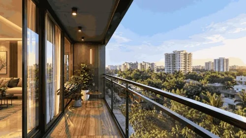 Urban Balcony Escape Wooden Deck Flooring And Panoramic Glass Railing | Anna Nagar  product image