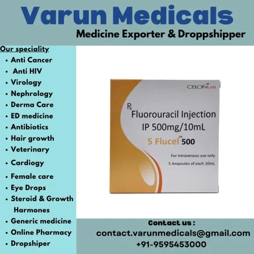 5 Flucel 500mg Injection contains the active ingredient as Fluorouracil. It belongs to a class of drugs called antimetabolites, which interfere with the genetic material (DNA and RNA) synthesis of rapidly dividing cancer cells, leading to their death. It is commonly used to treat breast, colorectal, stomach, esophagus, and pancreatic cancers. It can be administered in different ways, including through injection or as a cream. 