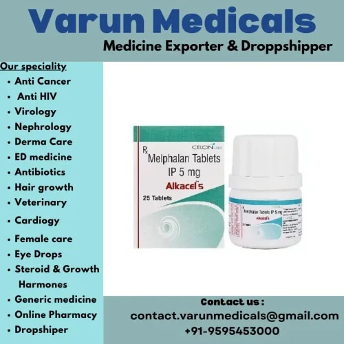 Alkacel 5 mg is a prescription anti-cancer medication containing Melphalan (5 mg), manufactured by Celon Labs, used to treat multiple myeloma and advanced ovarian cancer.