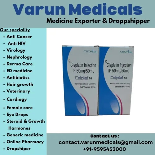 Celplat 50 mg Injection is a platinum-based chemotherapy medication containing Cisplatin, used to treat various types of cancer including testicular, ovarian, and cervical cancers