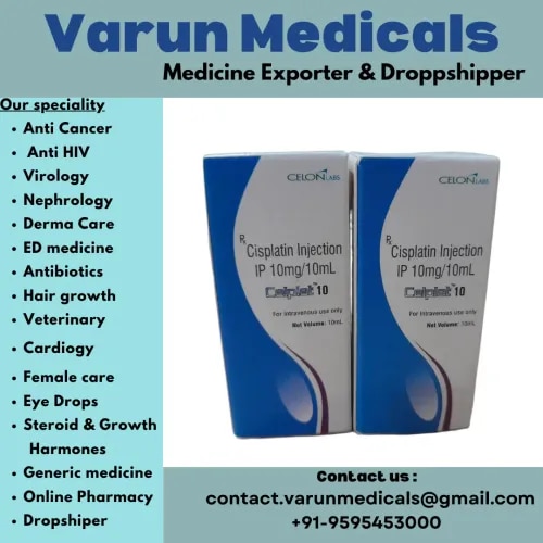 Celplat 10mg Injection contains Cisplatin, which is a platinum-based chemotherapy medication used to treat various types of cancer, including ovarian, cervical, testicular, bladder, and lung cancers