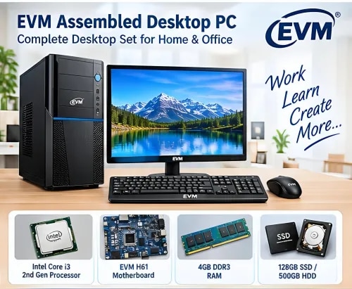EVM Assembled Desktop PC Complete Set | Intel Core i3 2nd Gen | 4GB DDR3 RAM | 128GB SSD / 500GB HDD | 19" Monitor | Keyboard & Mouse | Low Cost Desktop PC with PAN India Warranty product image