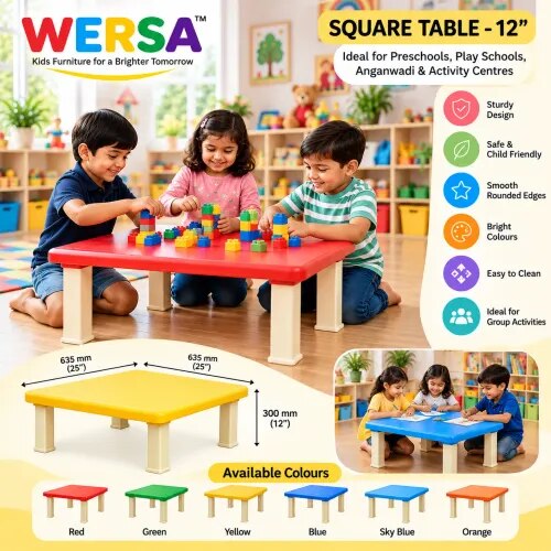 12 Inch Plastic Square Kids Table | WERSA Preschool & Play School Table product image