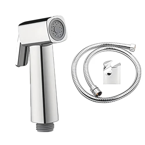 1)Material- 1) Faucet Spray Gun: Top-tier engineering-grade ABS Plastic. 2) Internal Block & Valve: High-density Solid Brass insert to prevent internal cracking. 3) Flexible Outer Tube: Heavy-duty Stainless Steel (SS).2)Finish- Ultra-reflective, multi-layered Mirror Chrome Plating3)Hose Length- 1.0 Metre flexible, twist-free metal hose4)Installation Type- Wall-Mounted configuration right beside the toilet commode5)In the Box- 1) 1 x ABS Health Faucet Spray Gun 2) 1 x 1-Metre Stainless Steel Flexible Hose Pipe 3) 1 x Matching Wall Hook / Bracket Holder 4) 1 x Installation Screw & Wall Plug Kit 5) 2 x Leak-Proof Rubber Washers