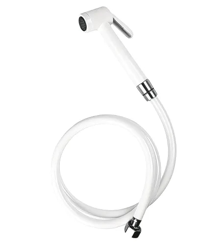 1)Material- 1) Faucet Spray Head: Heavy-duty, impact-resistant ABS Plastic2) Internal Mechanism: Premium Brass Core cartridge block for high-pressure control3) Hose Pipe: Durable, reinforced flexible PVC2)Finish- Pristine, high-gloss Polished White / Silver Finish3)Hose Length- 1.2 Metres ultra-flexible, twist-free tube4)Installation Type- Wall-Mounted layout right next to the toilet commode5)In the Box- 1) 1 x ABS Anti-Microbial Health Faucet Spray Gun2) 1 x 1.2-Metre Flexible PVC Hose Pipe3) 1 x Matching Wall Mount Hook / Holder Bracket4) 1 x Installation Set (Wall Plugs/PVC Dowels & SS Fastening Screws)5) 2 x Leak-Proof Rubber Washers