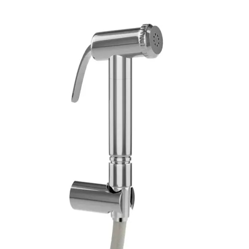 1)Material- • Heavy-duty engineering grade ABS Plastic• Internal Mechanism: High-density IS Standard Brass Core cartridge for superior internal pressure endurance• Flexible Tube Shell: High-grade metal plating2)Finish- Multi-layered Premium Mirror Chrome Finish (10-micron nickel base layer + 0.3-micron chrome top coating)3)Hose Length- 1.0 Metre flexible spirochrome metal hose pipe (8mm diameter)4)Installation Type- Wall-Mounted design beside the toilet commode
