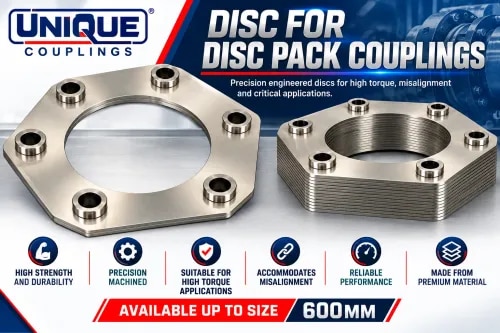 Custom Disc Pack For Couplings – As Per Drawing or SampleUNIQUE COUPLINGS manufactures Disc Pack For Metaflex Shims and Disco Flex Disc Packs exclusively as per customer-provided drawing or physical sample.We ensure accurate manufacturing of the disc profile, thickness, outer diameter, inner diameter, bolt-hole pattern, PCD and bush arrangement according to the supplied drawing or sample.Available up to 600 mm size.Send us your Drawing or Sample for quotation and manufacturing.