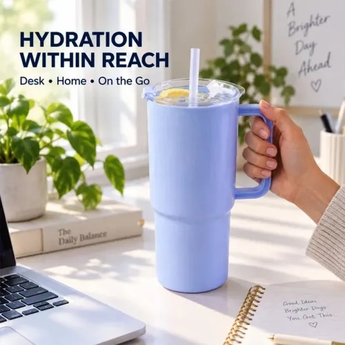 Travel Tumbler with Straw and Handle, Cup Holder Friendly Sipper (24823) product image
