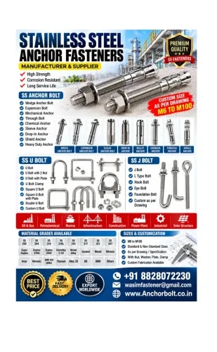 Stainless Steel Anchor Bolts Manufacturer, Supplier & Exporter in India. Buy SS 304, SS 316 & SS 316L Wedge, Expansion, Sleeve and Foundation Anchor Bolts from Wasim Fastener. product image