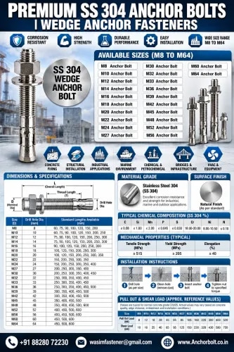 SS 304 Anchor Bolts Manufacturer & Supplier in India | Wasim Fastener product image