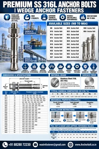 SS 316L Anchor Bolts SS 316L Anchor Fasteners SS 316L Mechanical Anchor SS 316L Wedge Anchor Bolts SS 316L Expansion Bolts SS 316L Expansion Anchor  product image