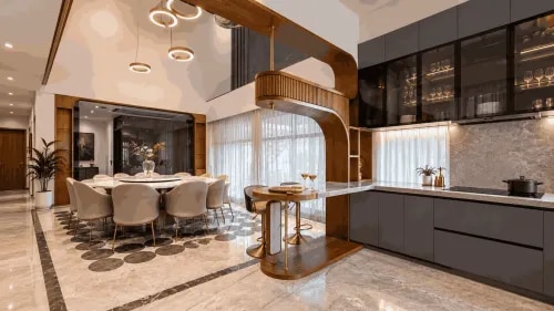 Curved Wooden Breakfast Counter and Glass Display Units | Anna Nagar product image