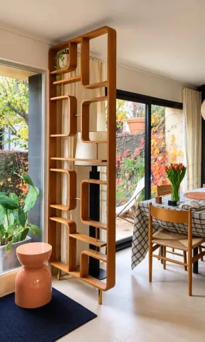 Geometric Wooden Open Shelf Partition Design | OMR product image