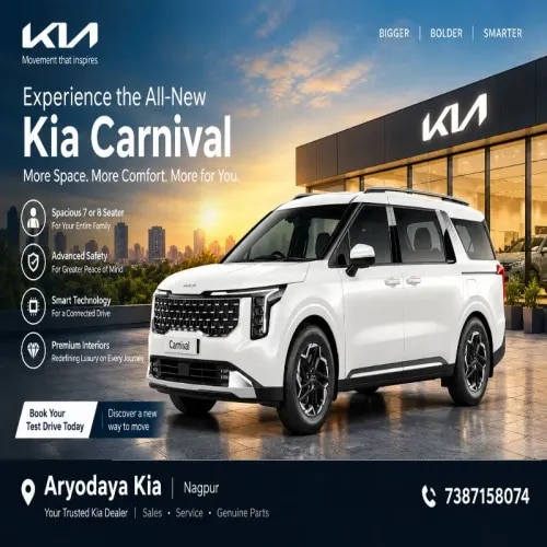Discover the Kia Carnival Limousine at Konduskar KiaExperience luxury, comfort, and sophistication with the Kia Carnival Limousine at Konduskar Kia. Designed for families who appreciate premium travel, this luxury MPV combines a bold exterior, a spacious 7-seater cabin, and advanced technology to make every journey special.The Kia Carnival features premium second-row VIP captain seats with leg support, dual electric sunroofs, powered sliding doors, a modern dual-display setup, and advanced driver-assistance features. Its powerful 2.2-litre diesel engine and smooth 8-speed automatic transmission deliver a refined driving experience for city journeys and long-distance travel.With elegant styling, generous cabin space, and an impressive range of comfort and safety features, the Kia Carnival Limousine brings a first-class travel experience to every passenger.Visit **Konduskar Kia** to explore the Kia Carnival Limousine and enquire about availability, finance options, and a test drive.Showroom:Konduskar Kia  Contact:7387158074Kia Carnival Limousine — Luxury in Every Seat.Kia Carnival Limousine specificationsEngine                                           2.2-litre Smartstream dieselDisplacement                              2,151 ccMaximum power                        193 PSMaximum torque                        441 NmTransmission                              8-speed automatic (8AT)Fuel type                                     DieselSeating capacity                         7 seats (2+2+3)Drive type                                   Front-wheel drive (2WD)Length                                         5,155 mmWidth                                           1,995 mmHeight                                          1,775 mmWheelbase                                  3,090 mmFuel tank                                     72 litresTyres                                            235/60 R18