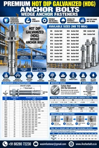 Hot Dip Galvanized Wedge Anchors

Hot Dip Galvanized Concrete Anchor Bolts

Hot Dip Galvanized Mechanical Anchors

Hot Dip Galvanized Expansion Anchors

Hot Dip Galvanized Through Bolts

Hot Dip Galvanized Heavy Duty Anchor Fasteners

Hot Dip Galvanized Structural Anchor Bolts
 product image