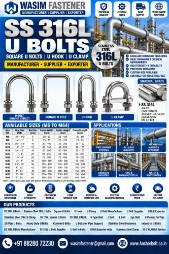 SS 316L U Bolts

SS 316L Pipe U Bolts

SS 316L Square U Bolts

SS 316L Round Bend U Bolts

SS 316L Long Tangent U Bolts

SS 316L Plate Type U Bolts

SS 316L Heavy Duty U Bolts

SS 316L Structural U Bolts

SS 316L Foundation U Bolts

SS 316L J-Type U Bolts

SS 316L L-Type U Bolts

SS 316L Anchor U Bolts

SS 316L Custom U Bolts

SS 316L Threaded U Rods product image