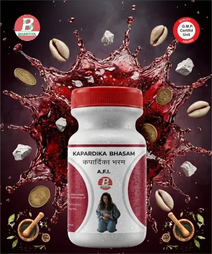 KAPARDIKA BHASMA Generic Name: Kapardika Bhasma (Kaparda Bhasma / Cowrie Shell Bhasma)Type: Ayurvedic Mineral Preparation (Bhasma Kalpana)Primary Indication AreaKapardika Bhasma is a classical Ayurvedic mineral preparation made from Kapardika (Cowrie Shell) through traditional Bhasma procedures involving Shodhana (purification), Bhavana (levigation), and Marana (incineration) under expert supervision.Traditional Ayurvedic IndicationsKapardika Bhasma is traditionally used in Ayurvedic formulations associated with:• Amlapitta (acid imbalance and hyperacidity-related conditions according to Ayurveda)• Grahani-related supportive formulations (digestive functional disorders in classical descriptions)• Ajirna (indigestion-related conditions)• Aruchi (reduced appetite and taste-related conditions)• Agnimandya (reduced digestive strength according to Ayurveda)• Shoola (abdominal pain and colic-related conditions in classical descriptions)• Parinama Shoola (pain associated with digestion-related disturbances)• Gulma-related supportive formulations (abdominal mass-like conditions described in Ayurveda)• Atisara-related supportive formulations (digestive disturbance-associated conditions)• Kasa-related supportive formulations (cough-associated conditions in classical descriptions)• General weakness and debility-associated conditions• Pitta-related disorders according to Ayurvedic principles• Digestive and metabolic supportive formulations• Rasayana (rejuvenative) formulations in classical Ayurvedic practiceTraditional Benefits• Traditionally used to support digestion, appetite, and gastrointestinal balance according to Ayurvedic principles.• Supports traditional concepts related to Agni (digestive fire), Pitta balance, and physiological harmony.• Traditionally considered a calcium-rich mineral preparation used in classical Ayurvedic formulations.• Used as an ingredient in various Ayurvedic formulations.• Properly prepared Bhasma is traditionally valued for its fine and processed form.FORMULA (Ingredients)1. Kapardika (Cowrie Shell)(Purified and incinerated Kapardika prepared according to classical Ayurvedic Bhasma procedures)2. Nimbu Swarasa (Lemon Juice)(Used as a Shodhana and Bhavana Dravya in traditional preparation methods)3. Kumari Swarasa (Aloe Vera Juice)(Used as Bhavana Dravya according to certain classical preparation methods)4. Kanjika (Sour Fermented Rice Water)(Used in some traditional purification procedures)5. Other Suitable Bhavana Dravyas(Herbal liquids may vary according to classical reference and manufacturer’s preparation method)INGREDIENT DETAIL WITH MECHANISM OF ACTION1. Kapardika (Cowrie Shell)Source:Kapardika is a naturally occurring marine shell-derived substance used in classical Ayurvedic preparations after purification and repeated processing.Ayurvedic PropertiesRasa: Madhura, Kashaya (classical descriptions may vary) Guna: Laghu, Ruksha Virya: Sheet Vipaka: MadhuraMechanism of Action (Traditional Ayurvedic Perspective)• Acts as a traditionally processed mineral-origin preparation used in Ayurvedic formulations.• Supports traditional concepts related to Agni (digestive strength), Pitta balance, and gastrointestinal health.• The Bhasma process involves purification, repeated herbal processing, and controlled incineration to obtain a fine calcined preparation.• Traditionally used to support digestion, metabolism, and physiological balance according to Ayurvedic principles.• The final properties depend on proper Shodhana, Marana procedures, quality of raw material, and manufacturing standards.Dosage (Adults) – Kapardika Bhasma• Use only under the guidance of a qualified Ayurvedic physician.• Dosage depends on age, health condition, digestive capacity, and individual requirements.• Duration of use should be determined by an Ayurvedic practitioner.Anupana (Adjuvant)Suitable Anupana may include:• Honey• Cow milk• Ghee• Mishri (sugar candy)• Warm water• Buttermilk• Herbal vehicle as advised by an Ayurvedic physicianDirections for Use• Take Kapardika Bhasma only after consultation with a qualified Ayurvedic physician.• Use properly purified and processed Bhasma prepared according to classical methods.• Follow recommended dosage and duration.• Store in a dry place away from moisture and contamination.• Avoid self-medication with mineral-based Ayurvedic preparations.NoteKapardika Bhasma is a classical Ayurvedic mineral preparation. Traditional Ayurvedic descriptions are based on classical principles and should not be considered established clinical claims. Proper identification of Kapardika, purification (Shodhana), incineration (Marana), quality testing, and professional supervision are essential for appropriate use.